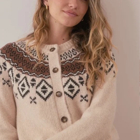 Marine Layer Nordic Fair Isle Wool Alpaca Blend Cardigan Soft Sweater - Size XS - Picture 7 of 8